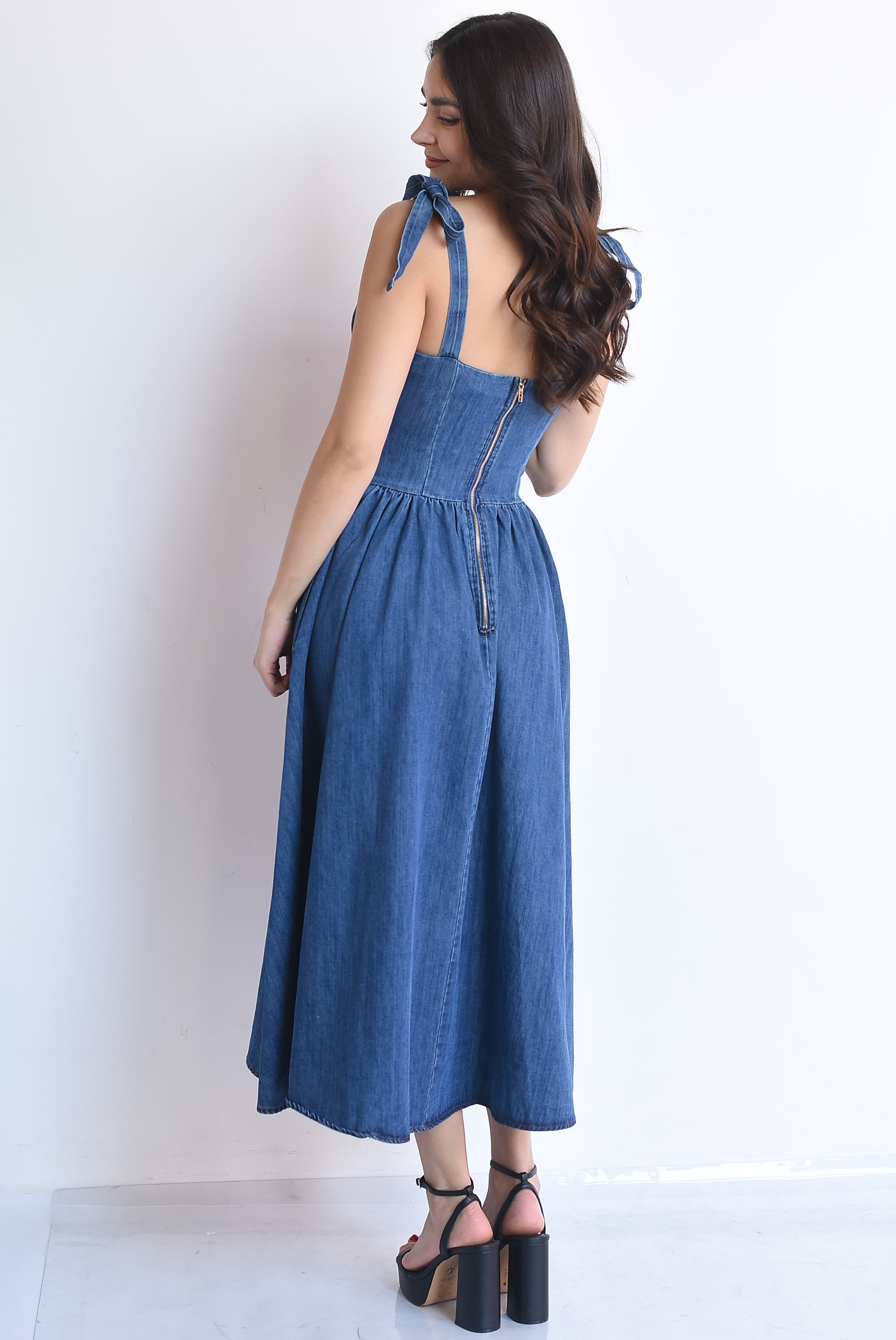 Vestido denim simulación corset