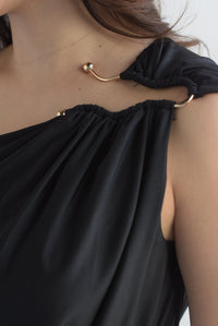 Fashion Styled Jumpsuit drapeado asimétrico herradura hombro Negro