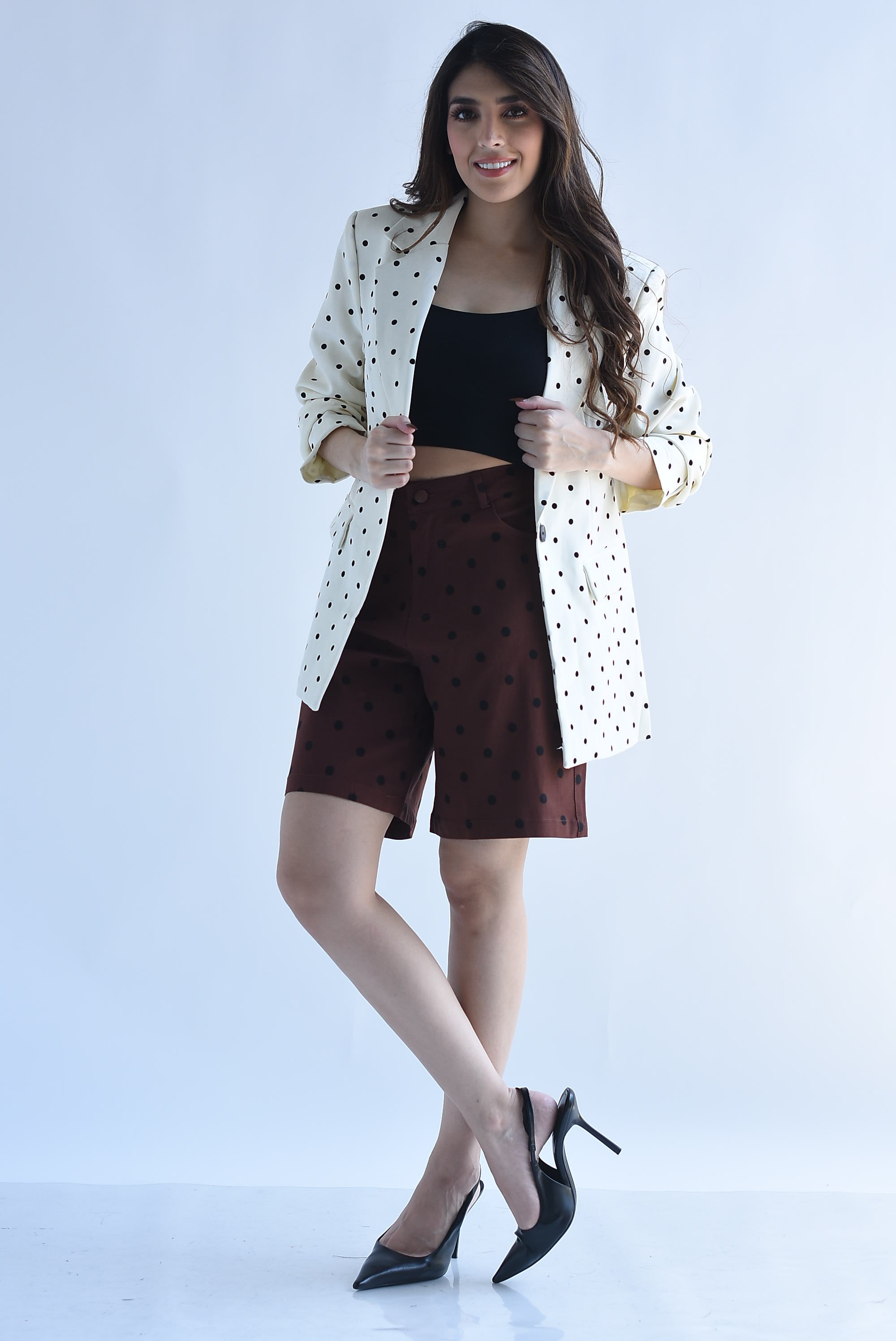 Bermuda wide Denim polka dots