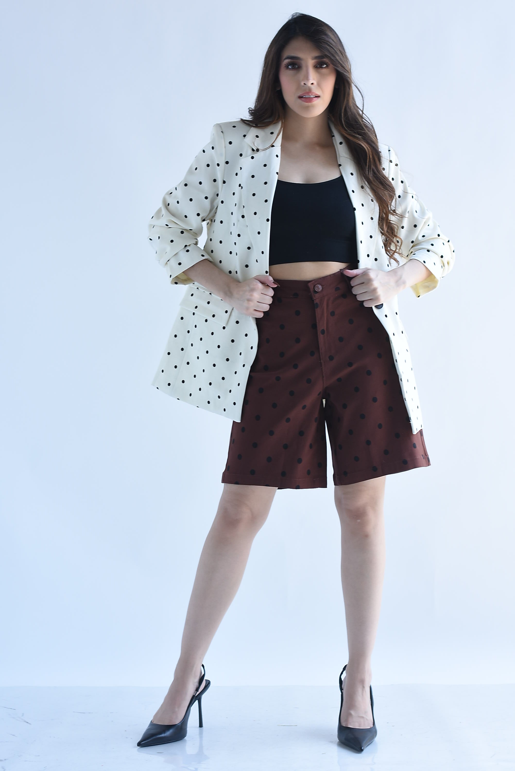 Bermuda wide Denim polka dots
