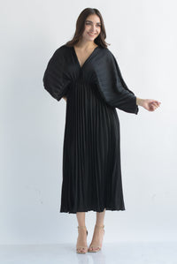 Fashion Styled Vestido tablas manga vampiro Negro