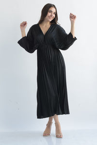 Fashion Styled Vestido tablas manga vampiro Negro