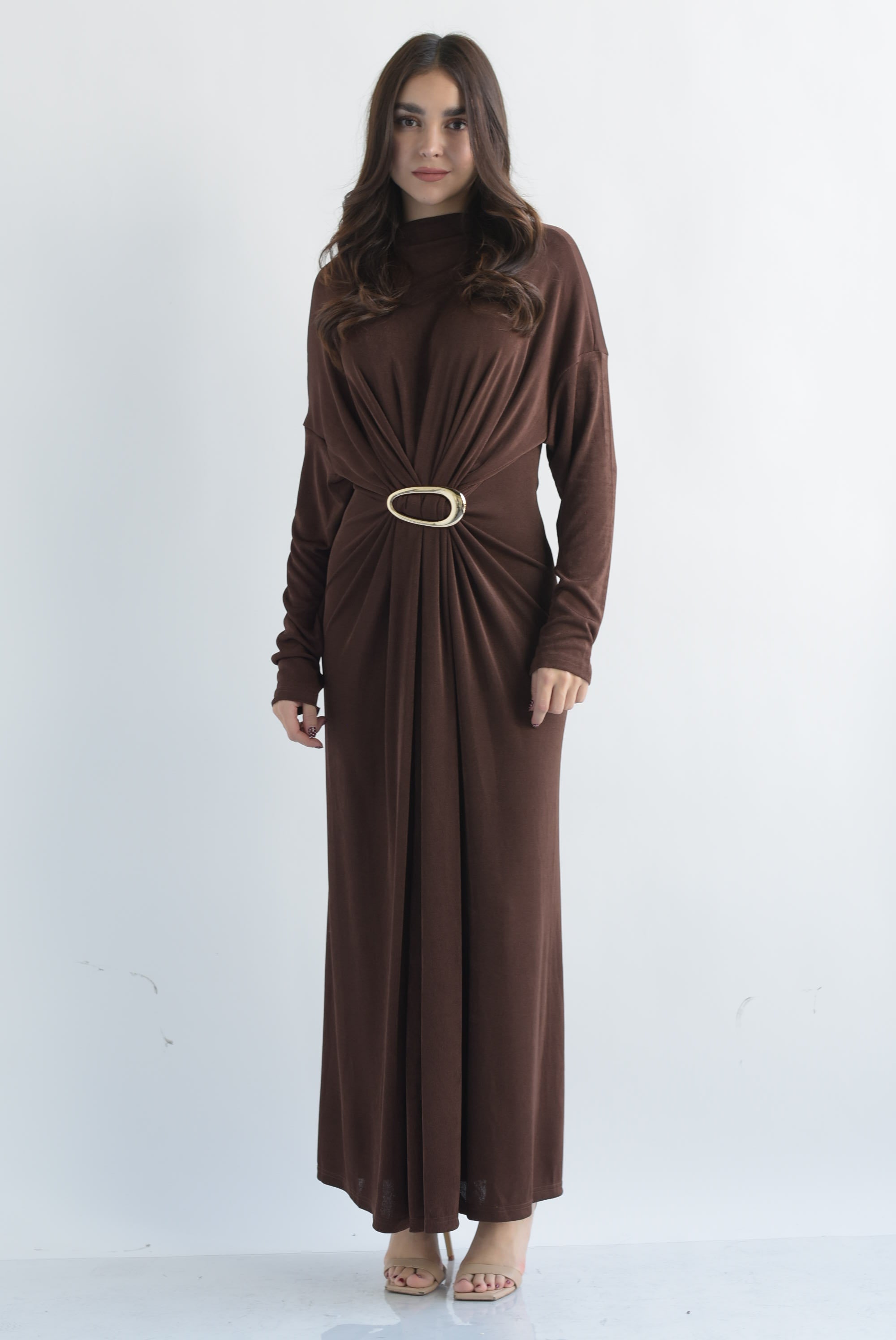 Vestido largo hebilla dorada Espresso