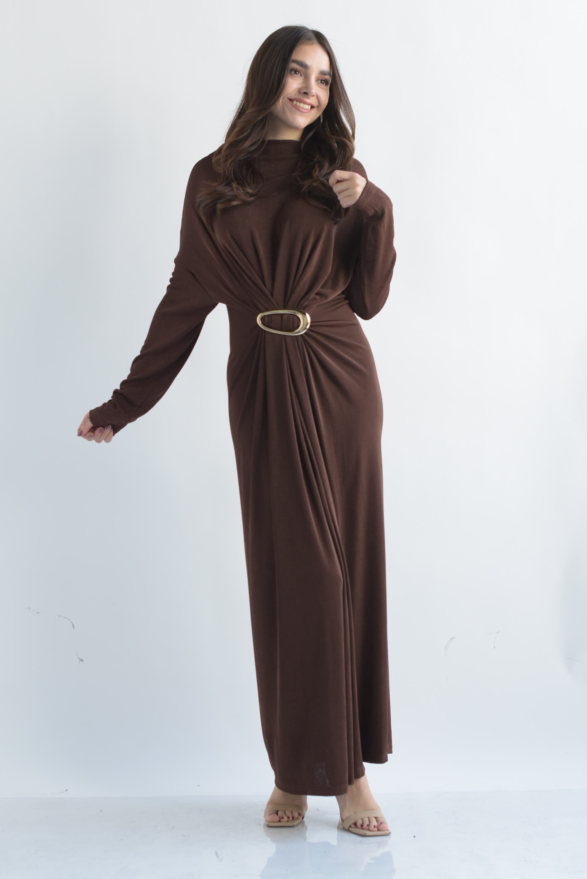 Vestido largo hebilla dorada Espresso