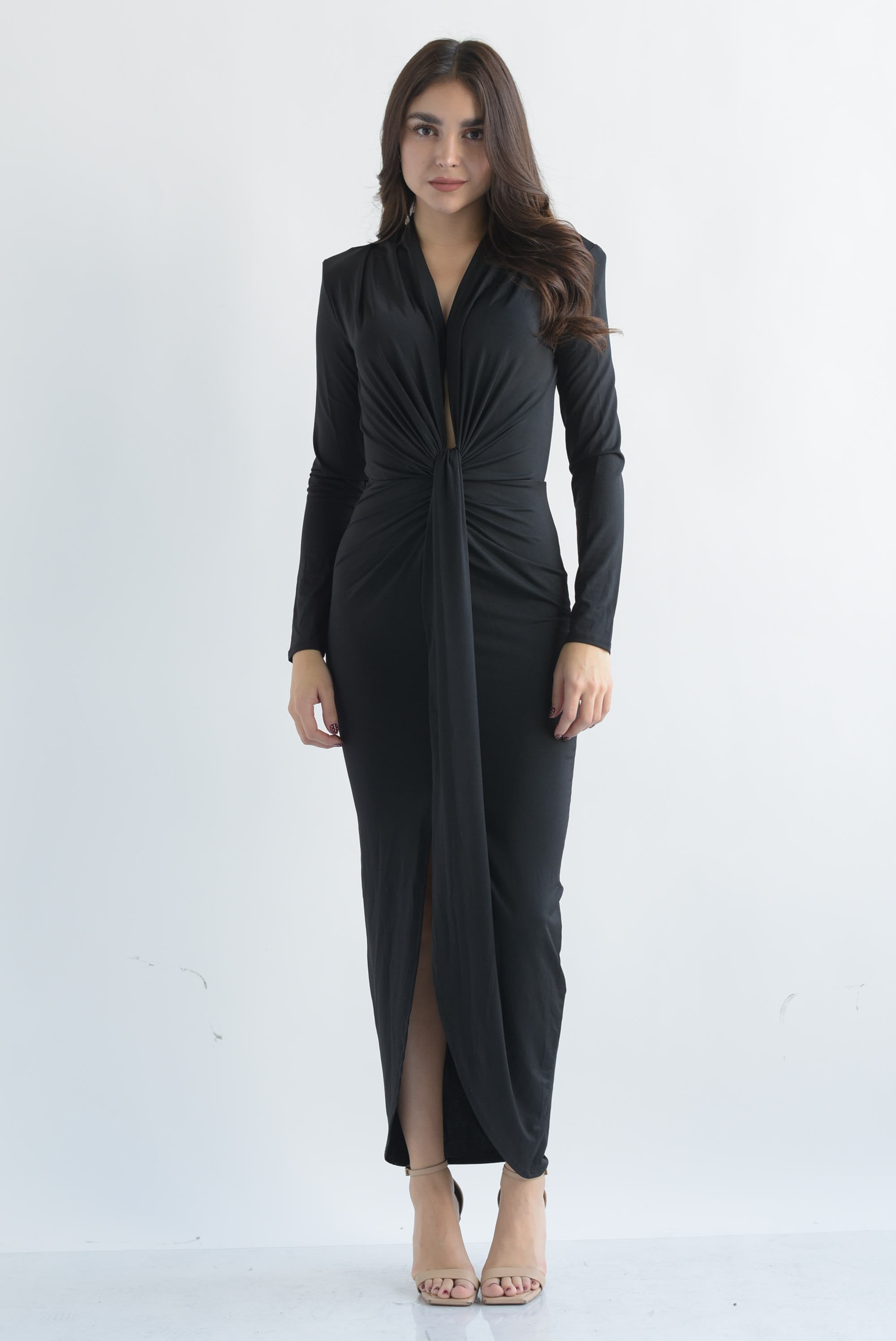 Vestido drapeado licra nudo Negro