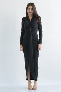 Fashion Styled Vestido drapeado licra nudo Negro