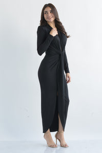 Fashion Styled Vestido drapeado licra nudo Negro