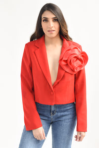 Fashion Styled Blazer crop Flor 3D Rojo