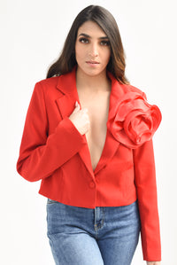 Fashion Styled Blazer crop Flor 3D Rojo