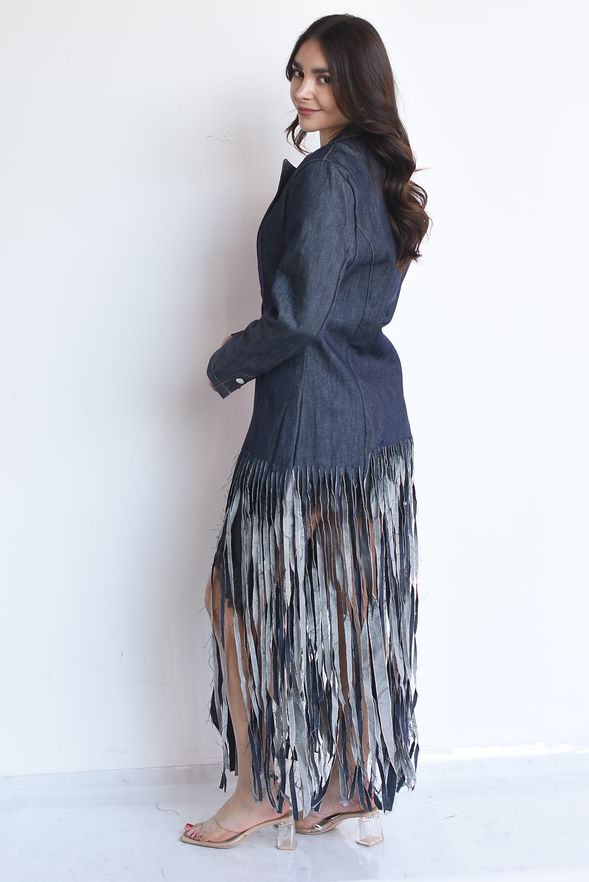 Blazer denim flecos