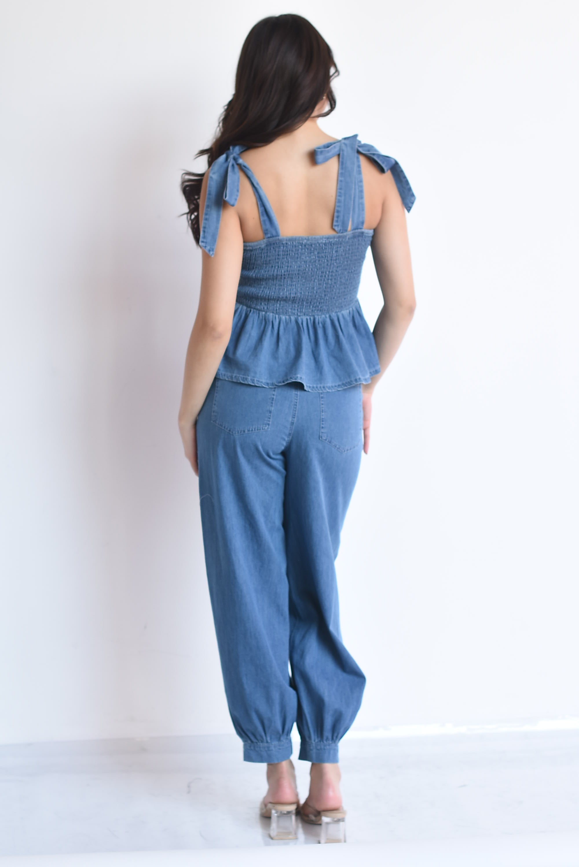Set Pantalón globo y Top torso elástico denim