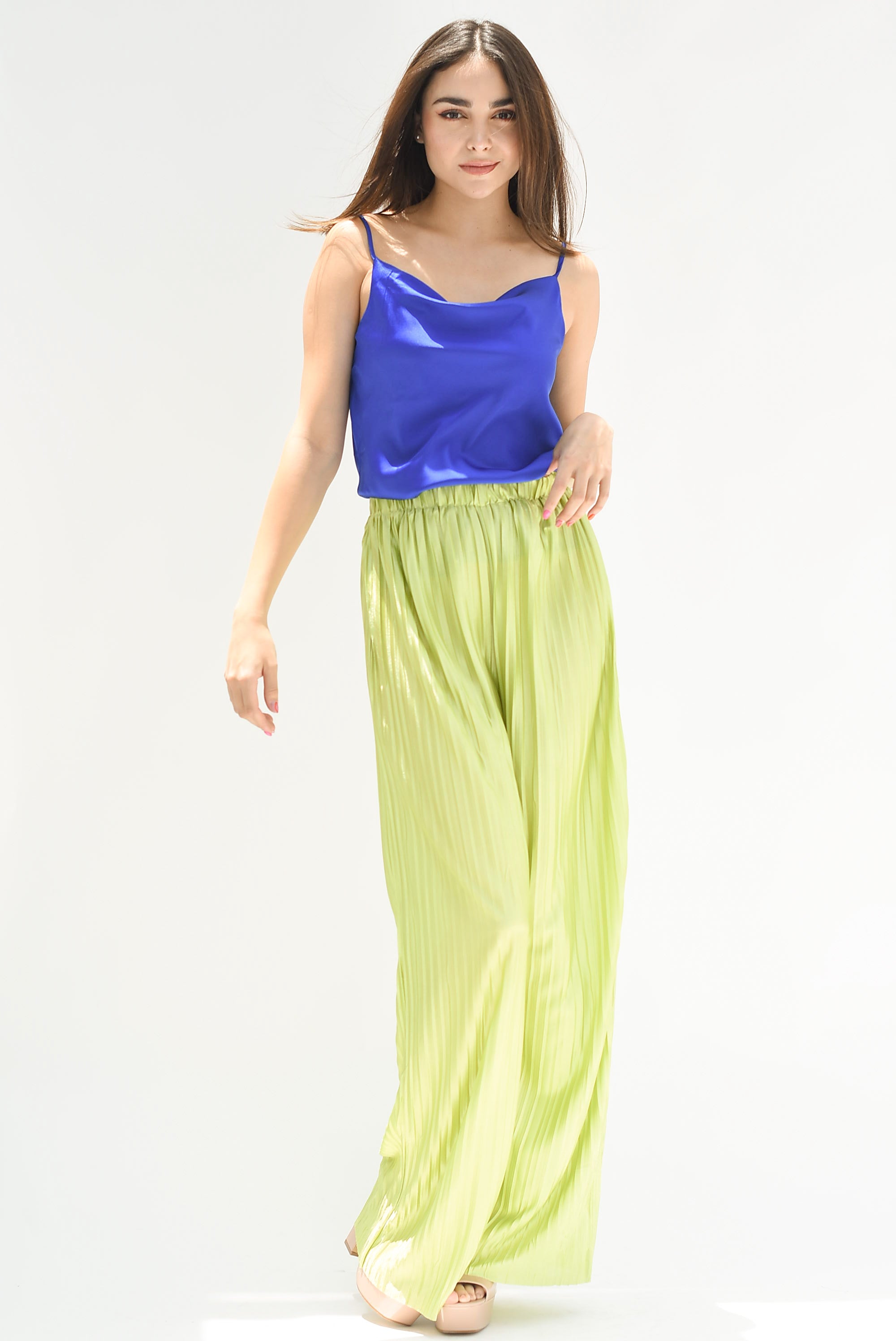 Pantalón satín plisado Lime