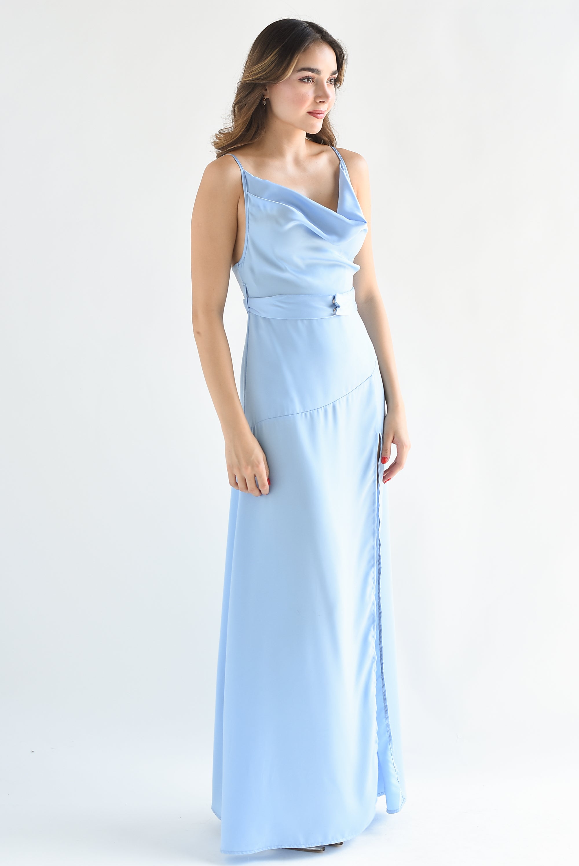 Vestido lencero con cinturón Azul Baby