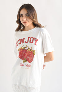 Fashion Styled T-Shirt ENJOY Blanco