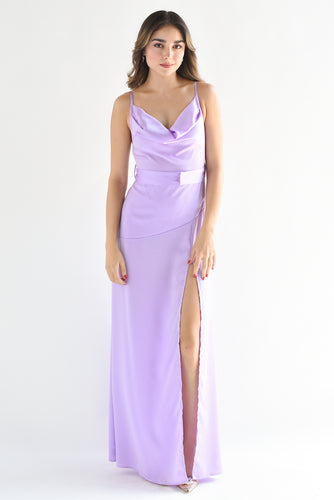 Vestido lencero con cinturón Lila