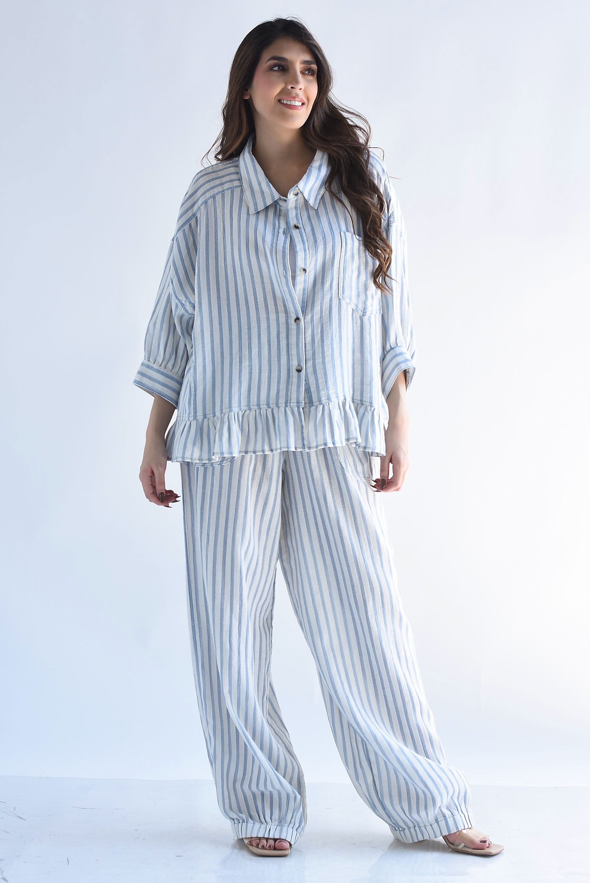 Set Pantalón globo y Blusa olán rayas