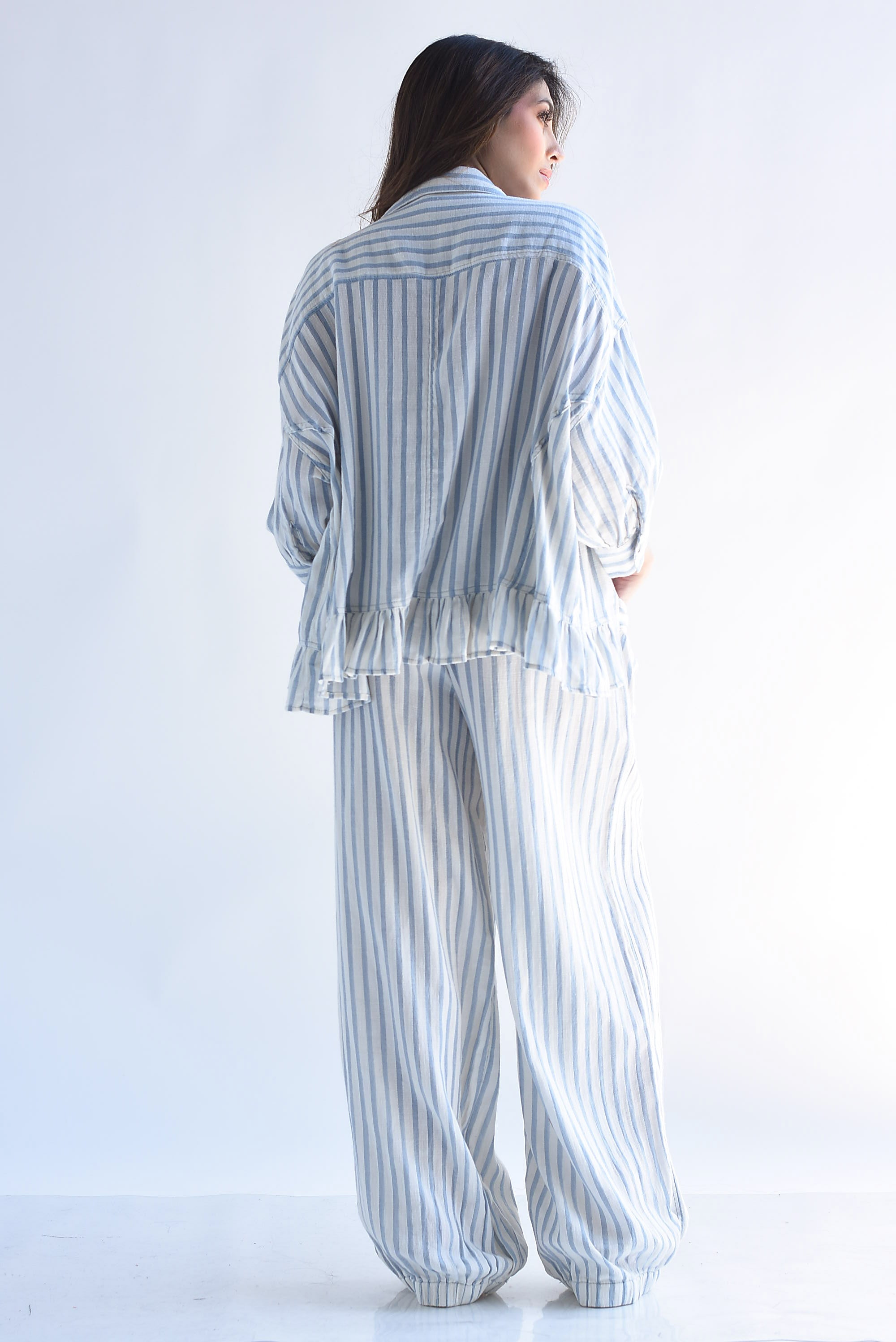 Set Pantalón globo y Blusa olán rayas