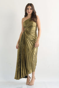 Fashion Styled Vestido largo asimétrico metálico vintage Dorado