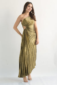 Fashion Styled Vestido largo asimétrico metálico vintage Dorado