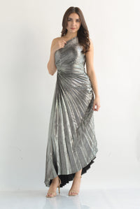 Fashion Styled Vestido largo asimétrico metálico vintage Plata