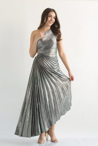 Fashion Styled Vestido largo asimétrico metálico vintage Plata