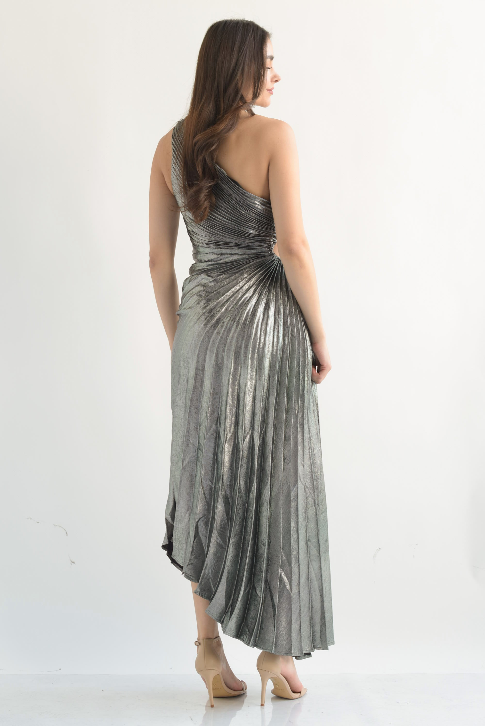 Vestido largo asimétrico metálico vintage Plata