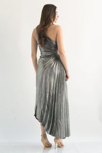 Fashion Styled Vestido largo asimétrico metálico vintage Plata