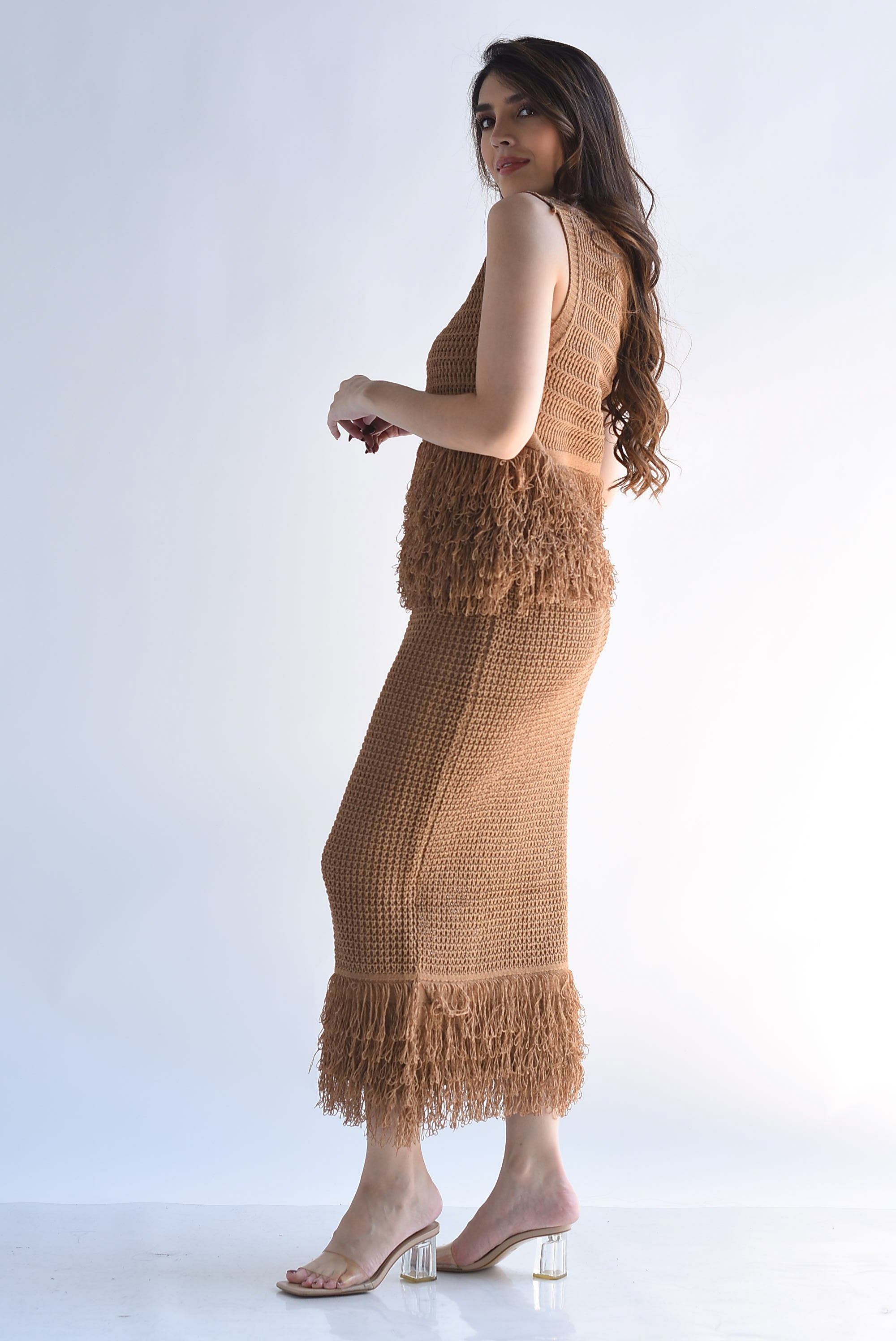 Set Falda y Blusa crochet flecos