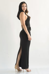 Fashion Styled Vestido largo halter con balaclava Negro