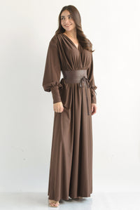 Fashion Styled Maxi vestido largo licra con fajín Espresso
