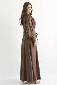 Fashion Styled Maxi vestido largo licra con fajín Espresso