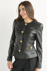 Fashion Styled Blazer vinipiel botones marinos Negro