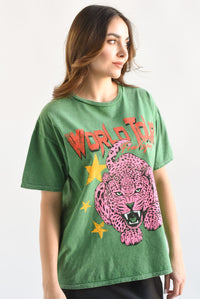 Fashion Styled T-Shirt WORDL TOUR Verde