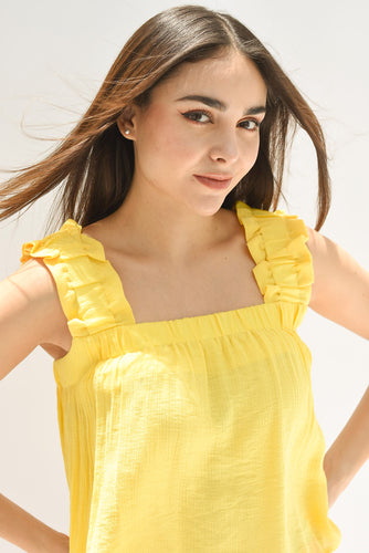 Blusa tirante grueso drapeado Amarilla