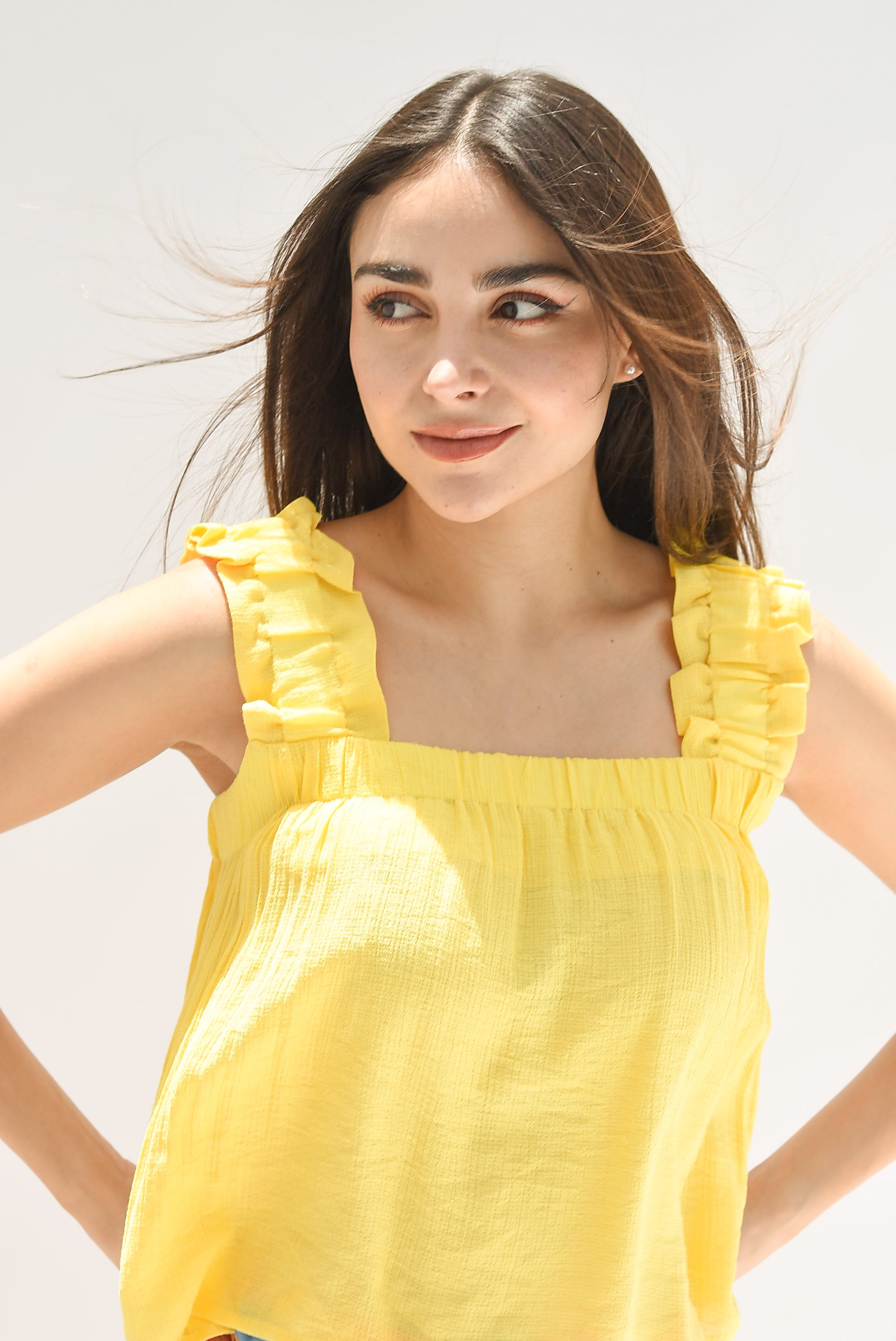 Blusa tirante grueso drapeado Amarilla