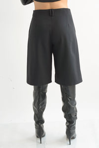 Fashion Styled Bermuda sastre pinzas Negro