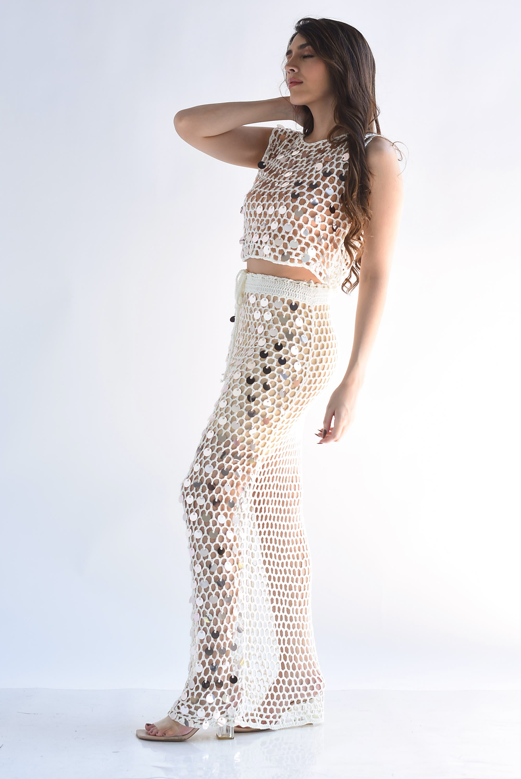 Set Falda larga y Top crochet lentejuela chunky