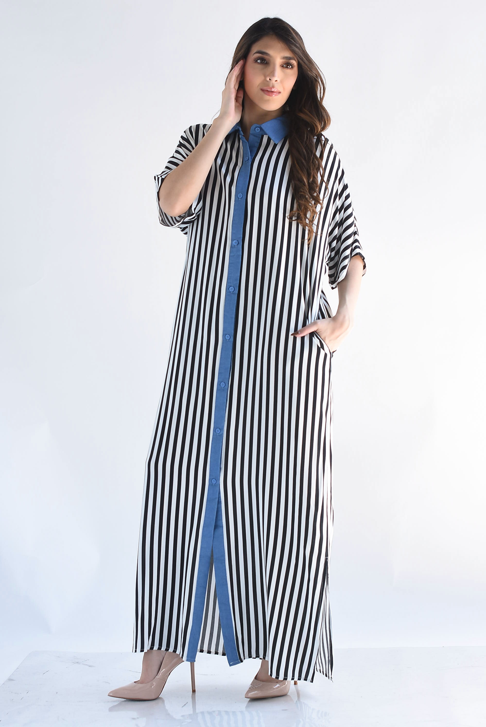 Vestido camisero rayas filo Denim