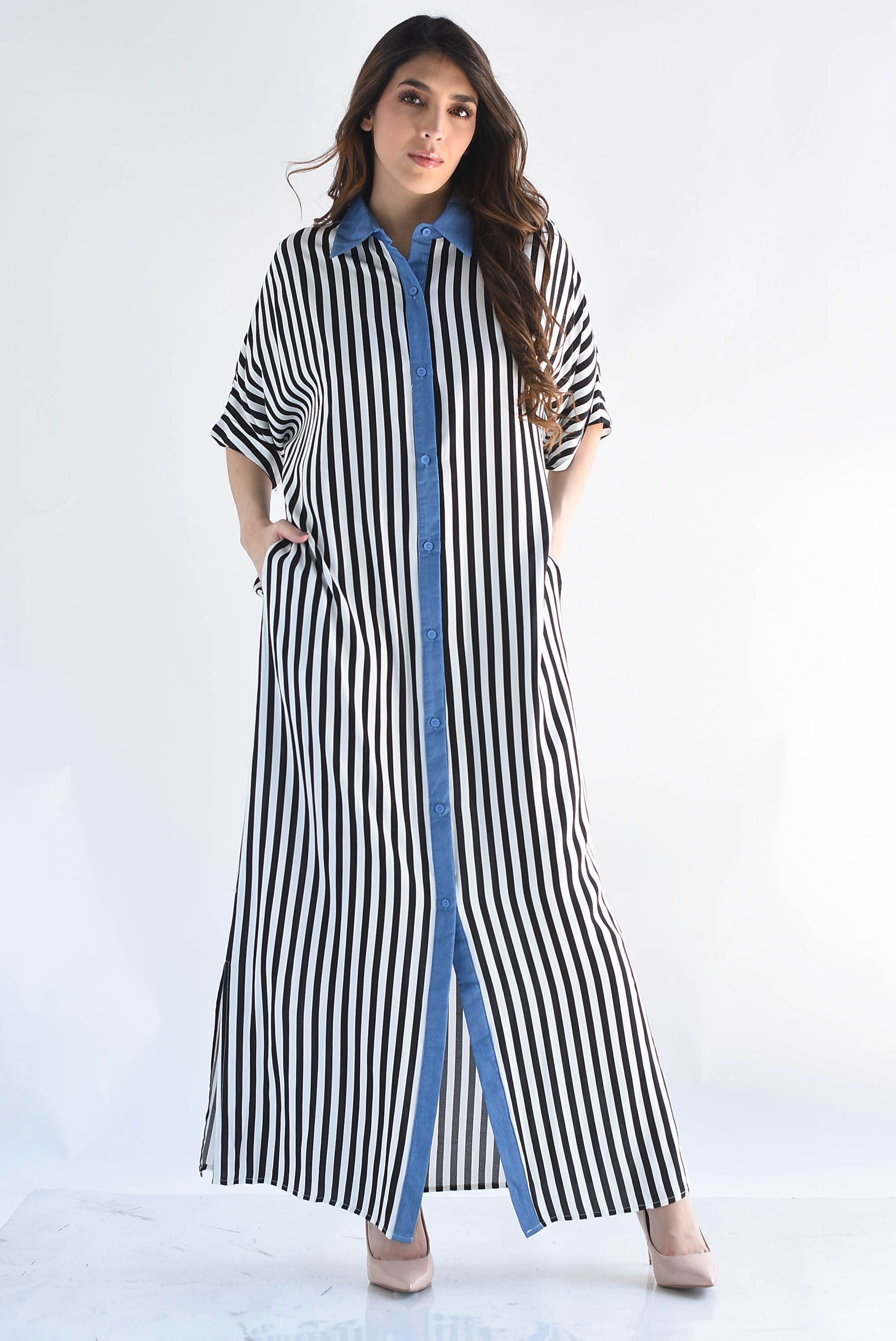 Vestido camisero rayas filo Denim