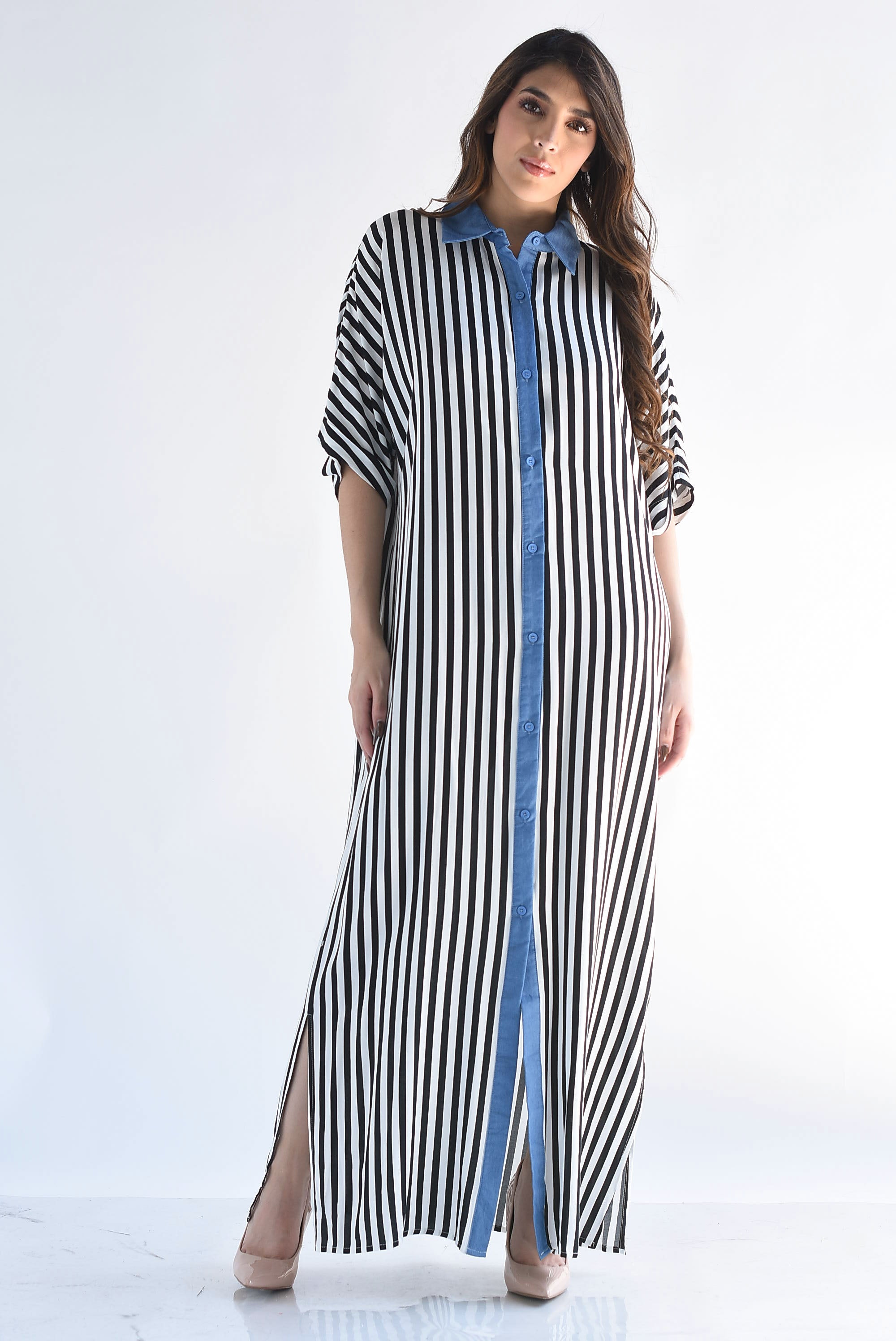 Vestido camisero rayas filo Denim