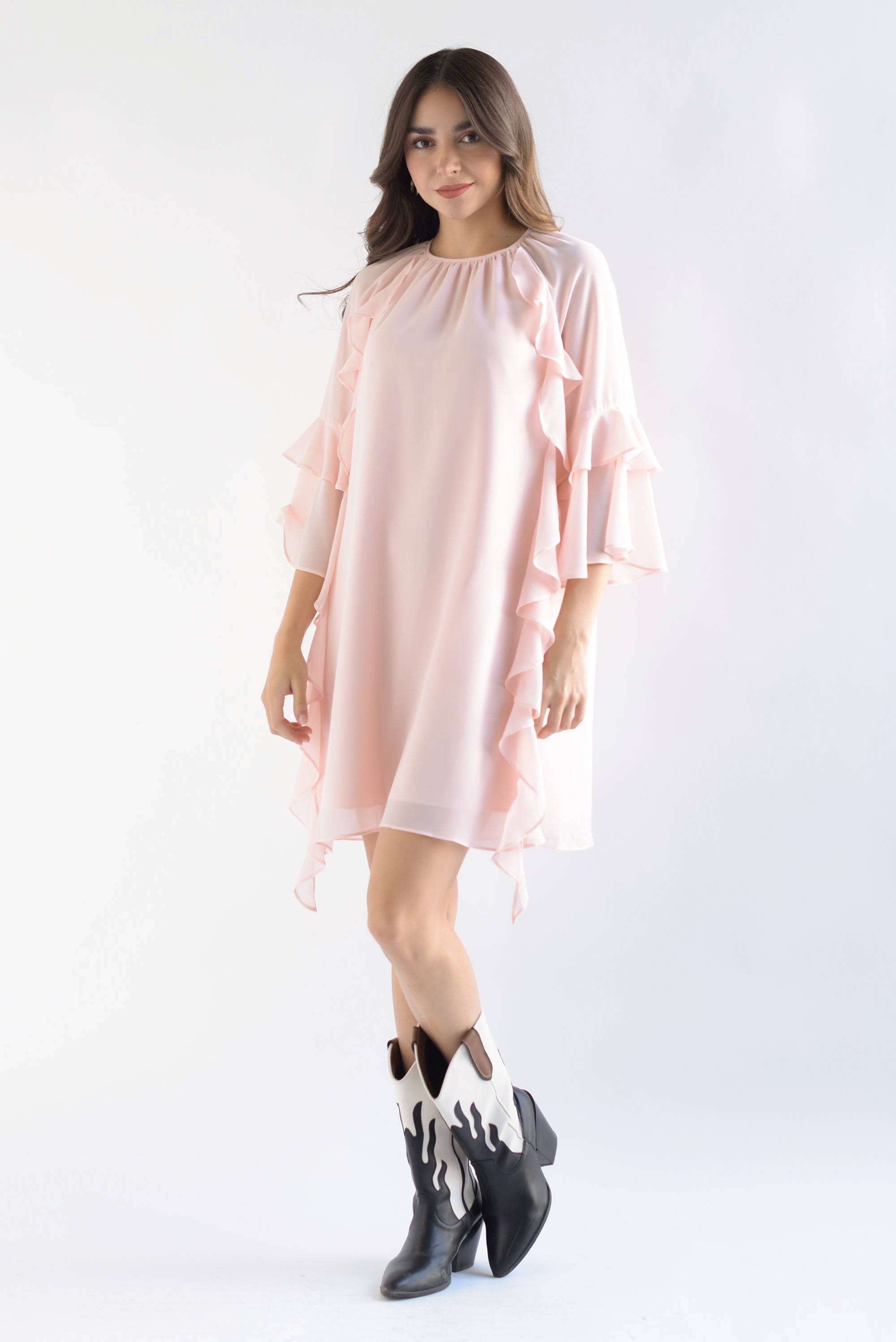 Vestido manga 3/4 olanes Peach