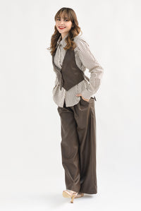 Fashion Styled Set Pantalón y Camisa con chaleco vinipiel Café