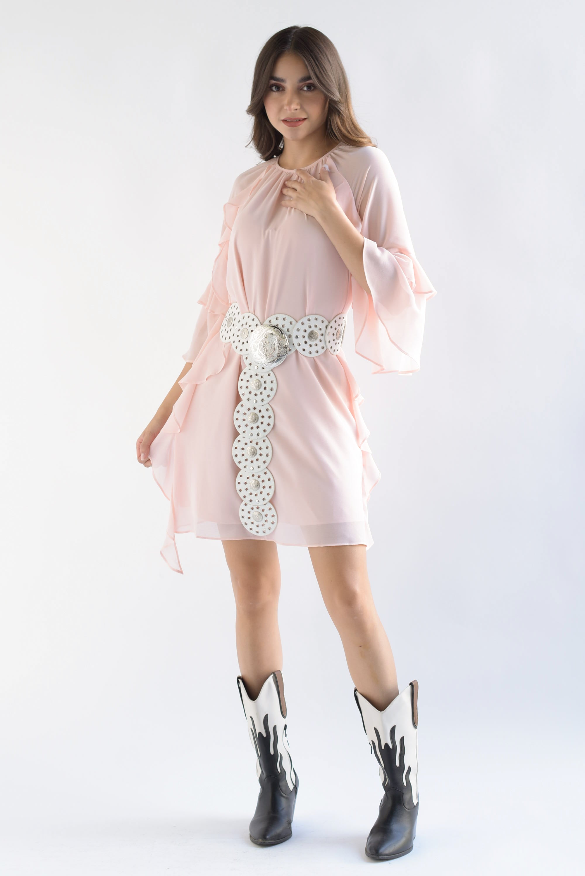 Vestido manga 3/4 olanes Peach