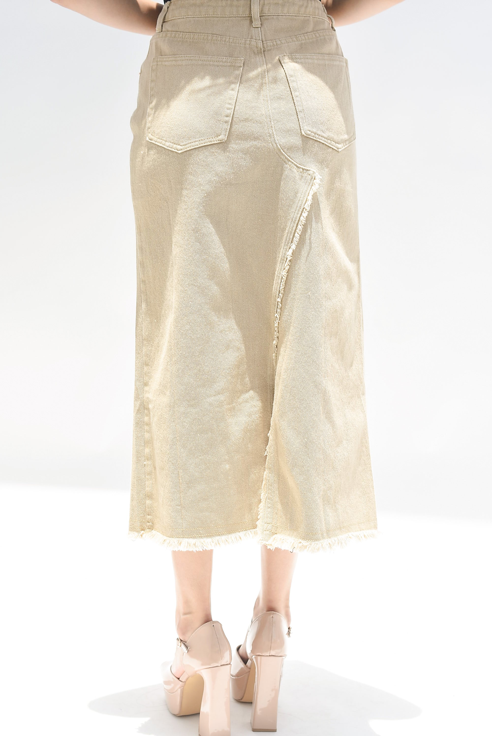 Falda denim abertura Kaki