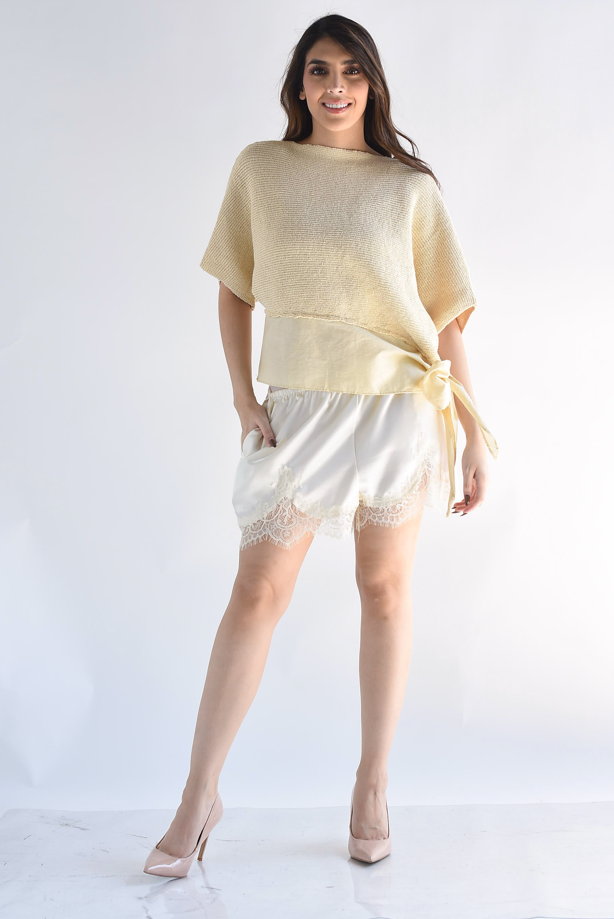 Blusa punto pretina asimétrica