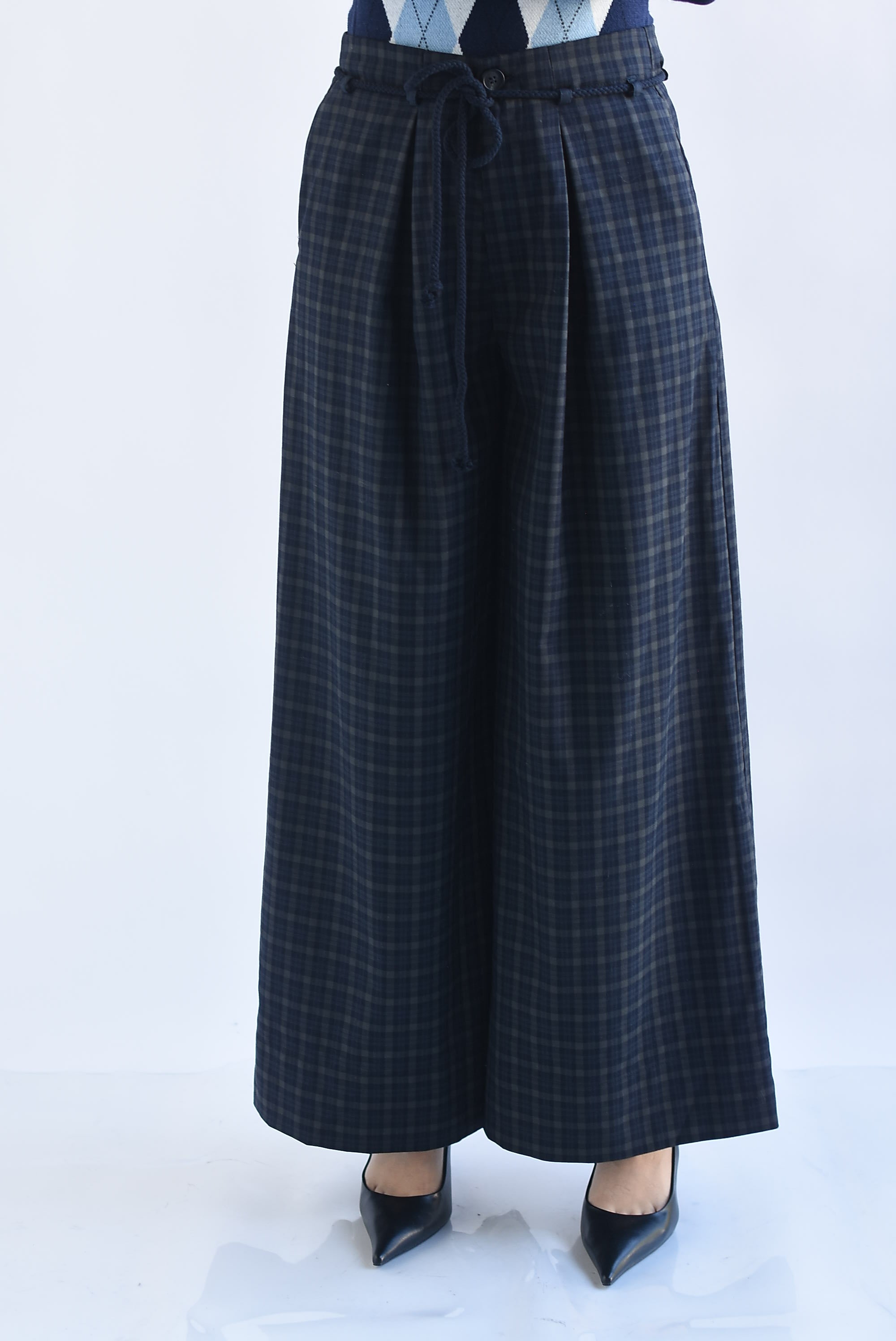 Pantalón wide leg cuadros jareta