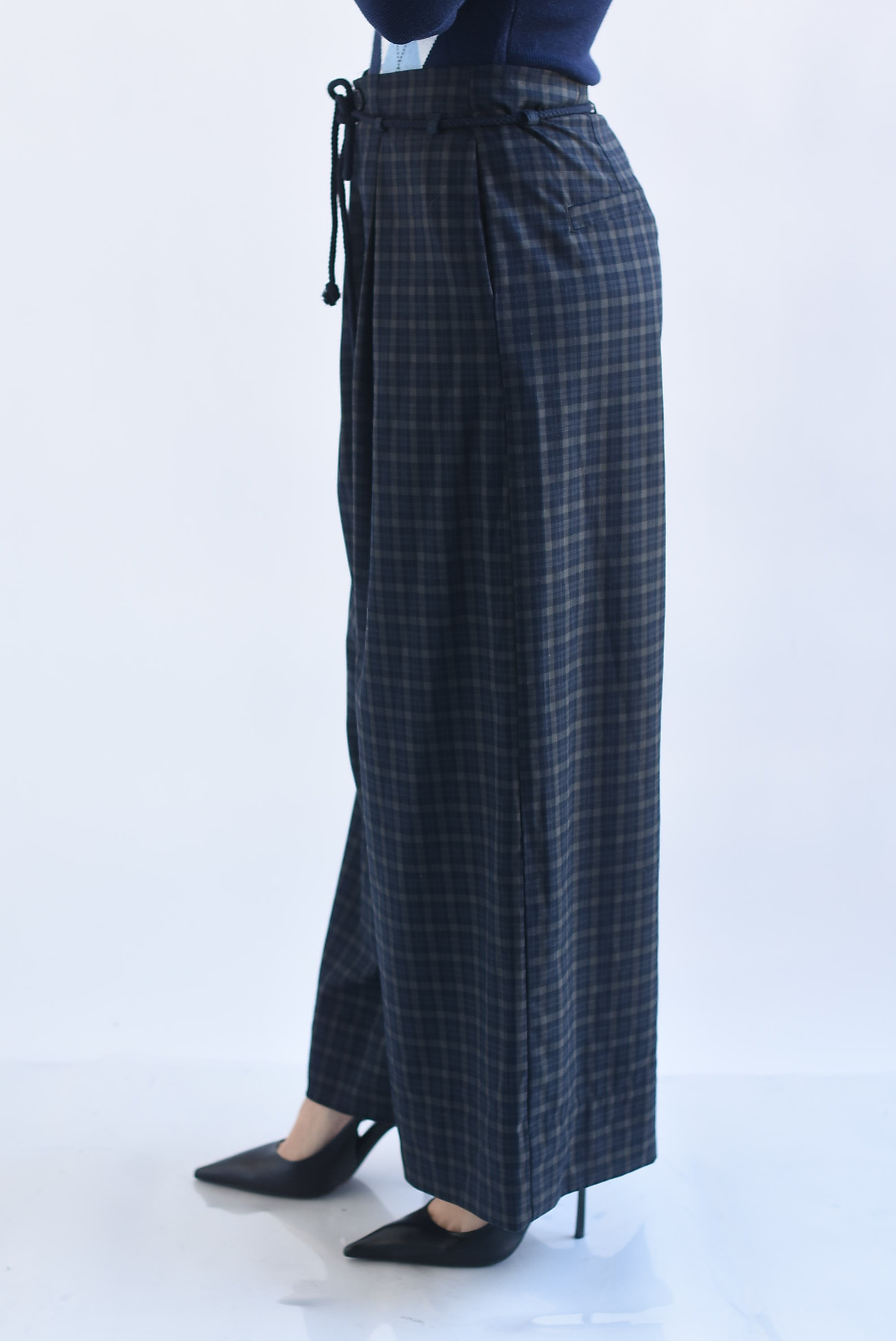 Pantalón wide leg cuadros jareta