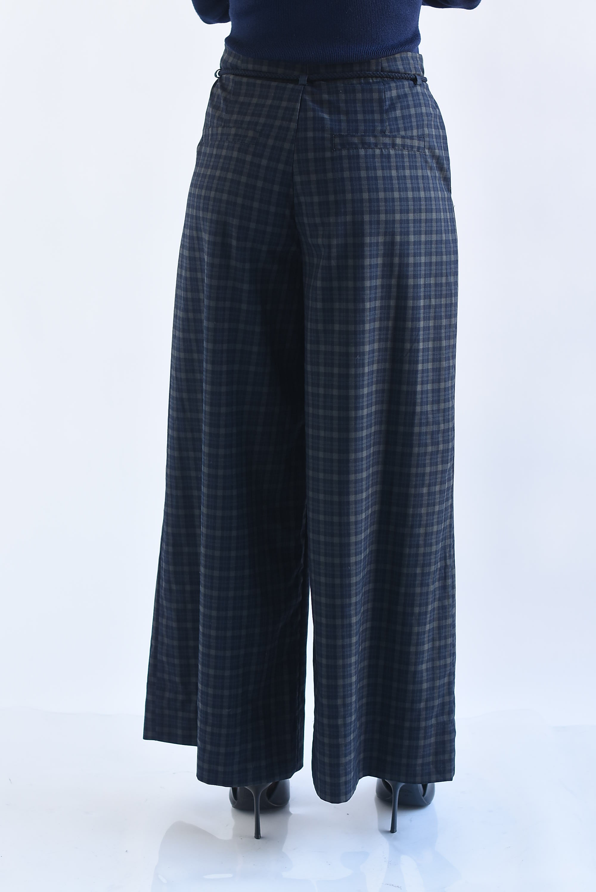 Pantalón wide leg cuadros jareta