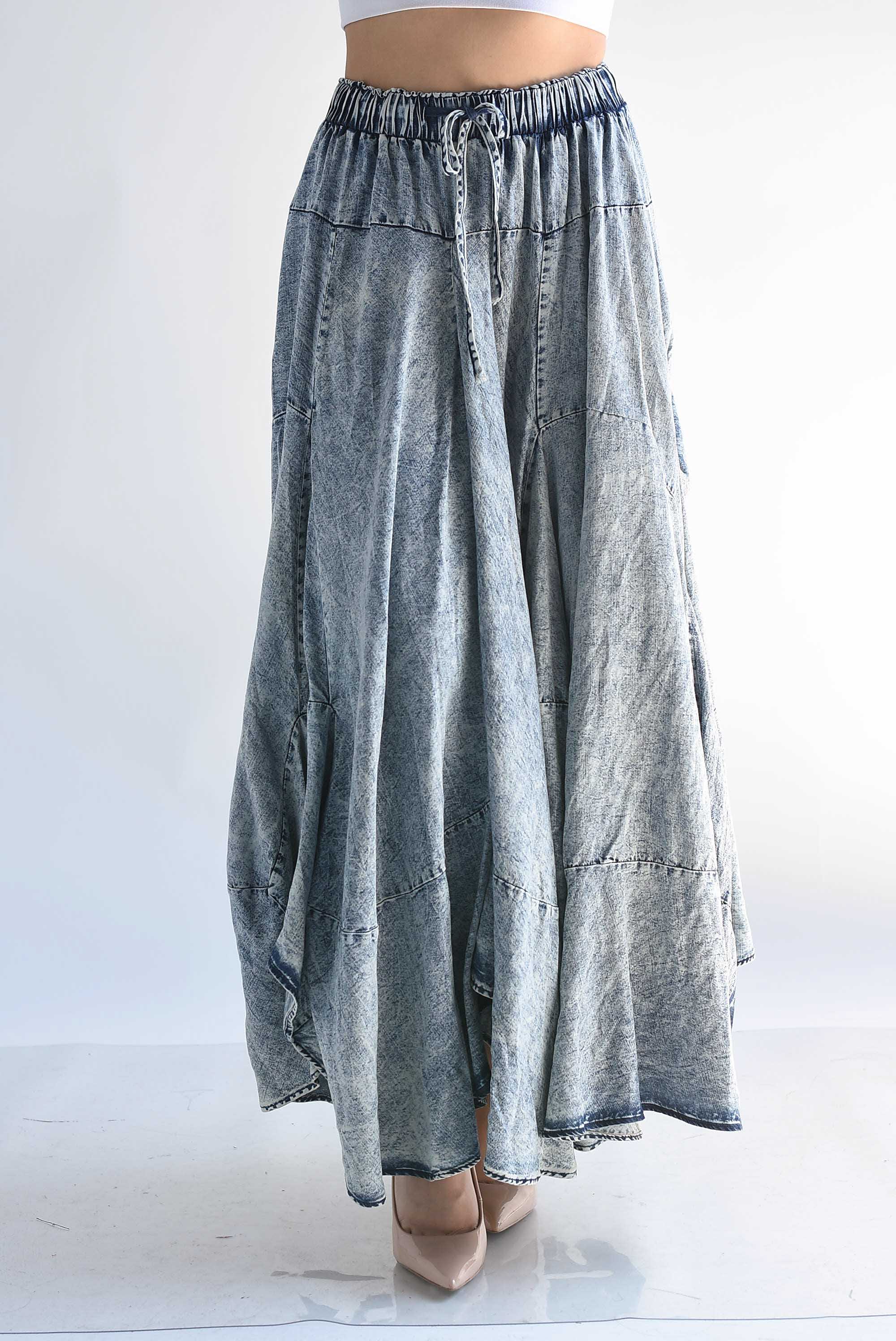 Maxi Falda Denim asimétrica acidwash