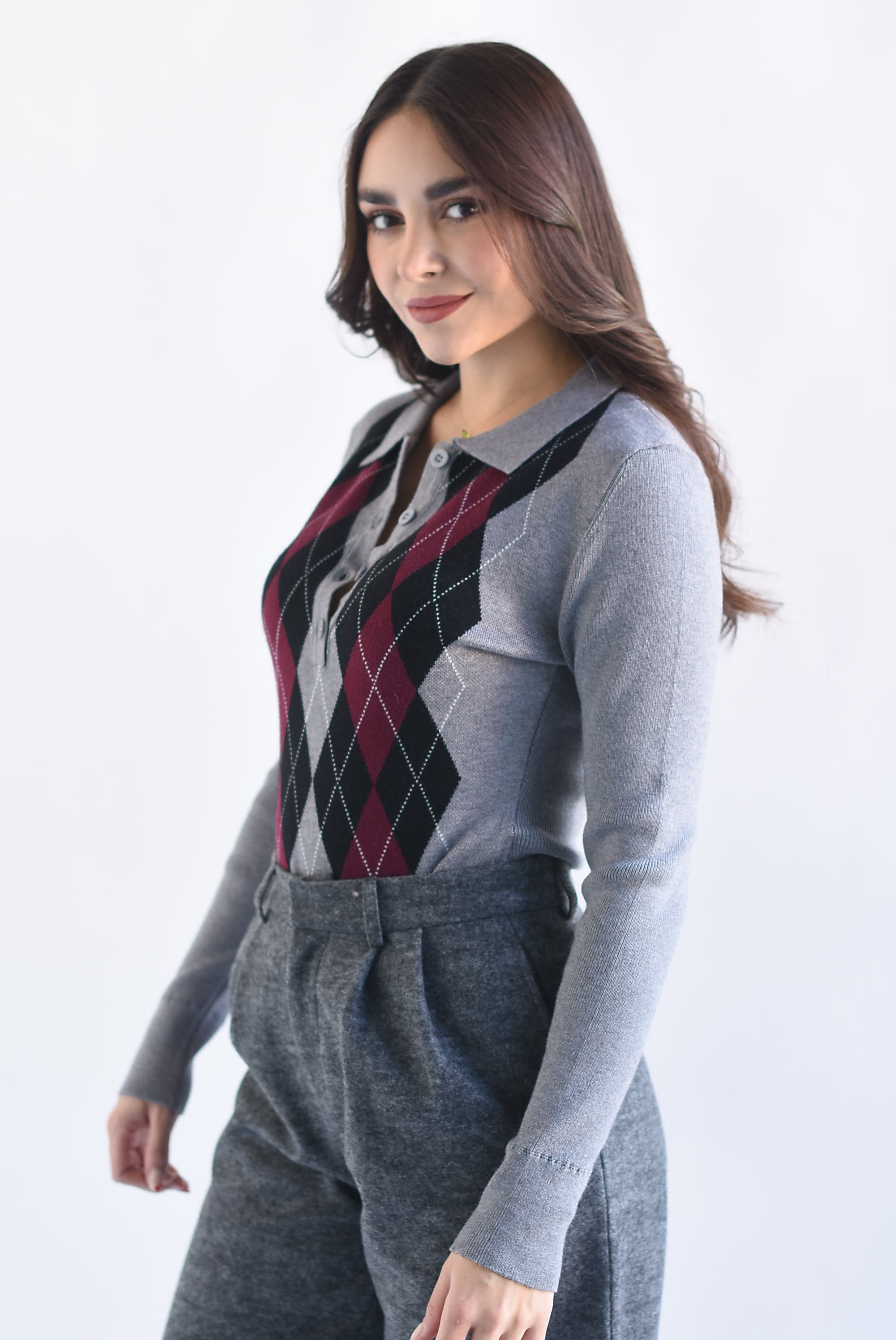 Body punto rombos cuello polo